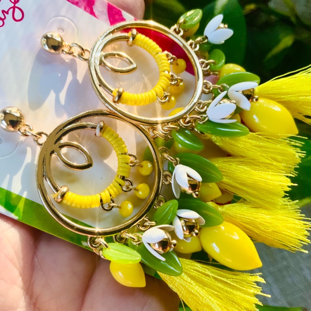 LLILY PULITZER EARRINGS NWT🩷 YELLOW LEMON TASSEL ⭐️ Fun Statement Pierced Post - Picture 5 of 9